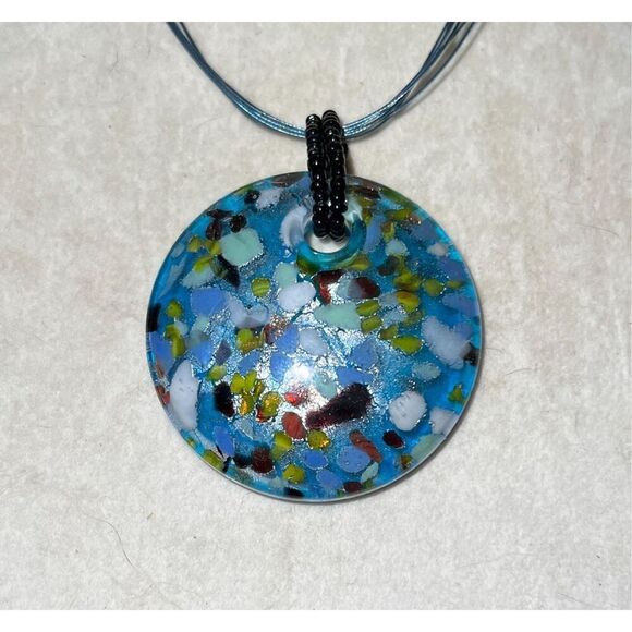 Multi-strand Wire Necklace with Sizable Glass Pendant - Picture 4 of 7